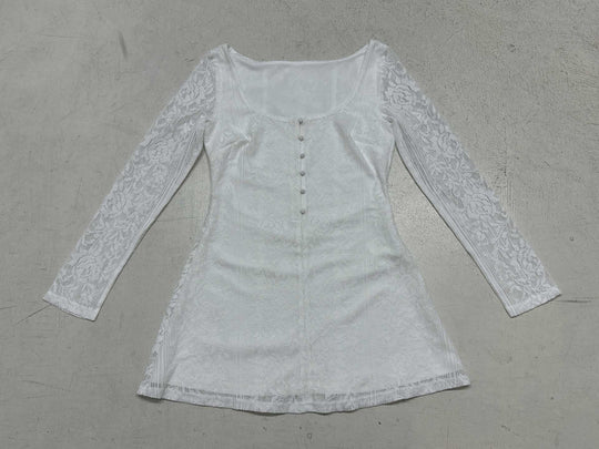 Damen Spitzenkleid mit Knopfleiste und langen Ärmeln R&B