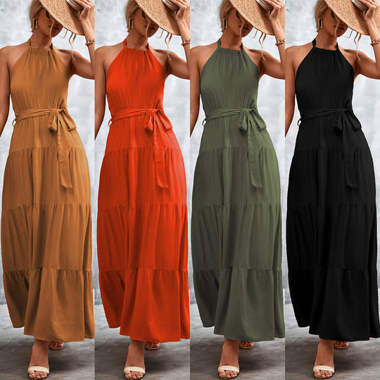 Damen Maxikleid mit schickem Halterdesign und fließendem Rock R&B