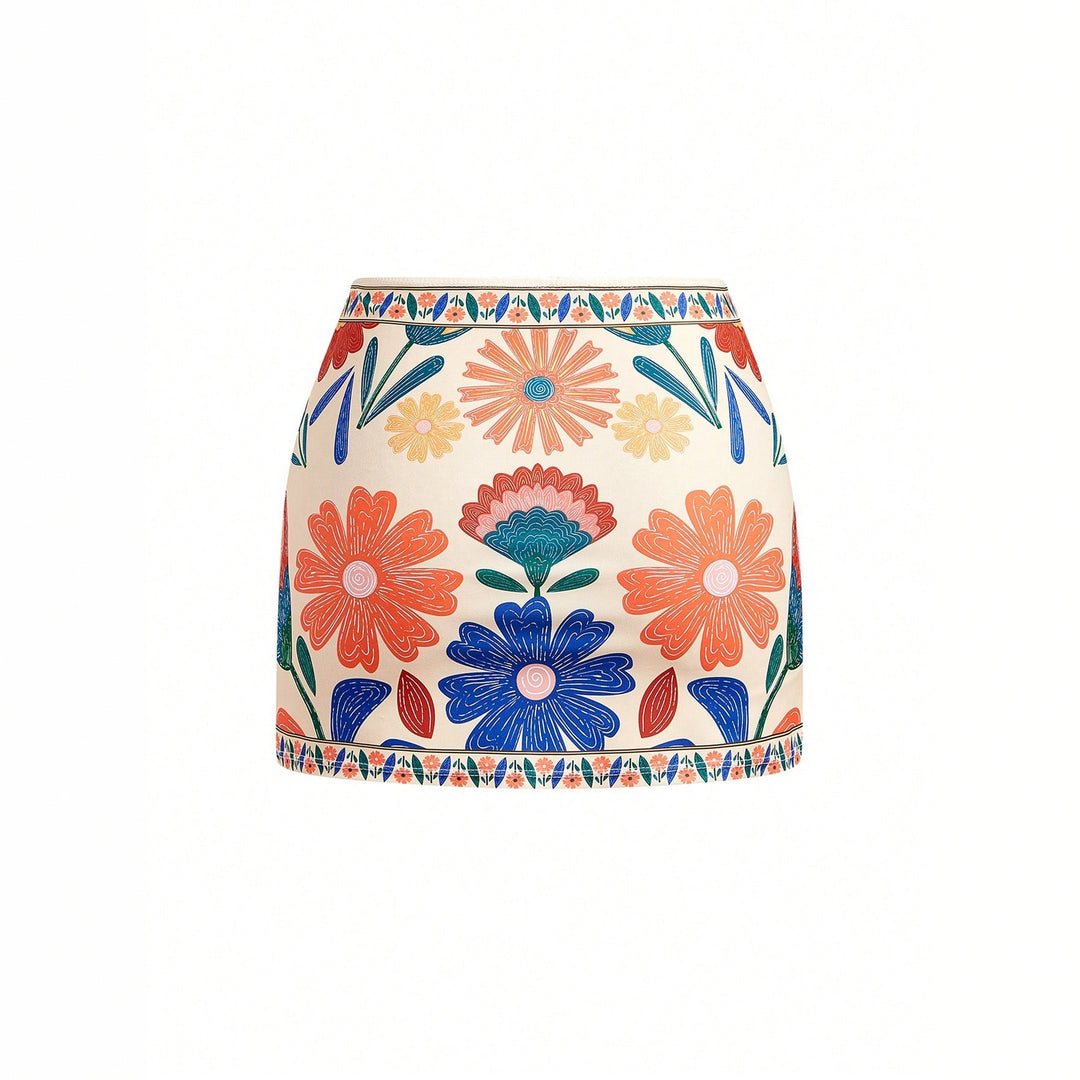 Damen Blumenmuster Badeanzug mit passendem Rock R&B