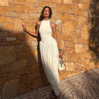 Damen Elegantes Maxi-Jumpsuit mit hohem Kragen und fließendem Saum R&B