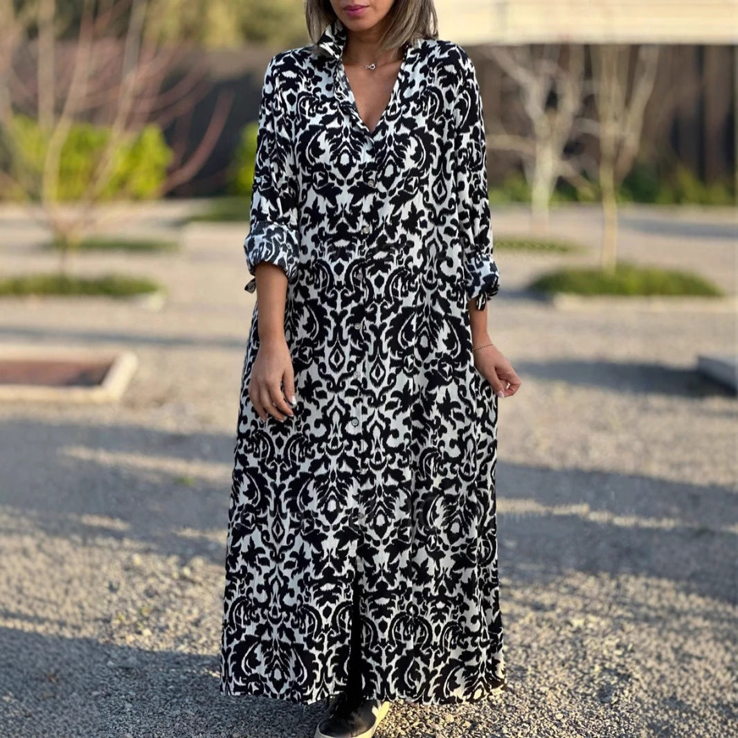 Damen Maxikleid mit elegantem Muster und fließendem Schnitt R&B