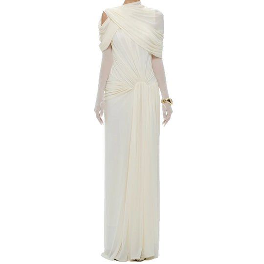 Damen elegantes Maxikleid mit innovativen Drapierungsdetails und asymmetrischem Oberteil R&B