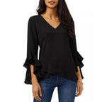 Damen Elegante Bluse mit Rüschendetails und tiefem V-Ausschnitt R&B