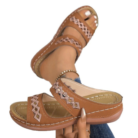 Damen bequeme Riemchen-Sandalen mit luftigem Perforationsdesign R&B