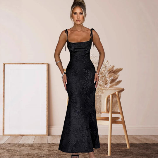 Damen Elegantes Langarm Abendkleid mit floralem Jacquard-Muster und zartem Rückenausschnitt R&B