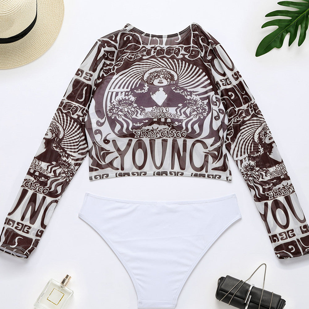 Damen Sportlicher Crop-Top mit langem Arm und eleganten Print R&B