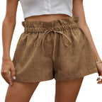 Damen luftige Leinen-Shorts mit elastischem Bund und Kordelzug R&B
