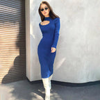Damen Figurumspielendes Maxikleid mit schulterfreier Raffung R&B