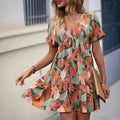 Damen lässiges Freizeitkleid im Boho-Stil mit voluminösem Rock und elastischem Tailleneinsatz R&B