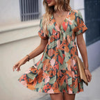 Damen lässiges Freizeitkleid im Boho-Stil mit voluminösem Rock und elastischem Tailleneinsatz R&B