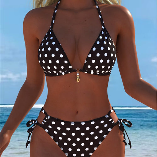 Damen Triangel-Bikini mit eleganten Bindebändern und verspieltem Punkte-Design R&B