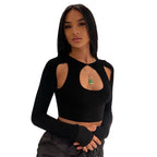 Damen Crop-Top mit Cut-Outs und langen Ärmeln R&B