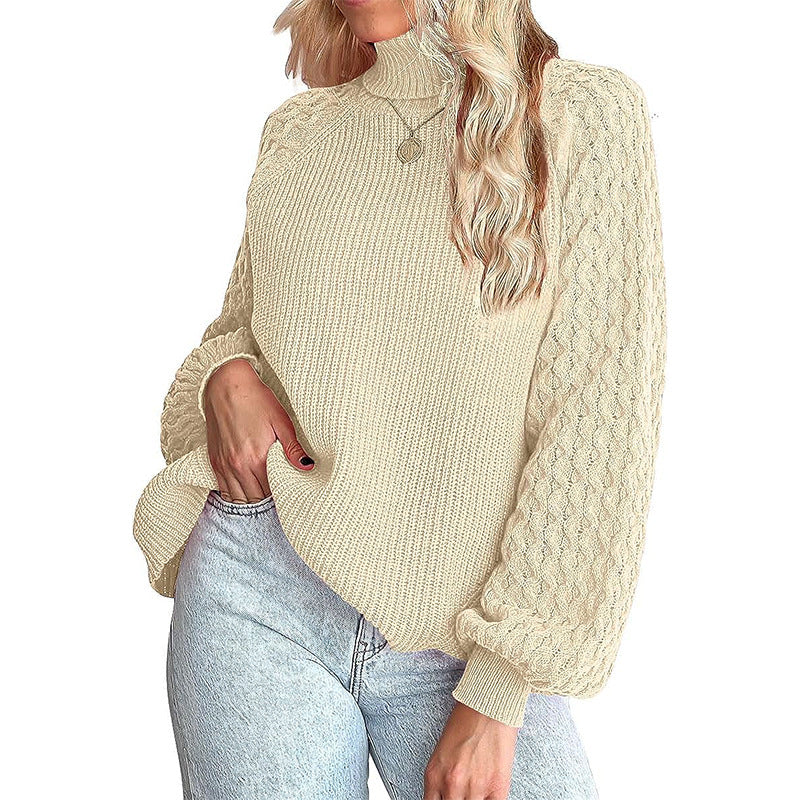 Damen Strickpullover mit rollkragen und strukturierten Ärmeln R&B
