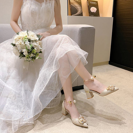 Damen elegante Slingback-Pumps mit luxuriösem Perlenschmuck R&B