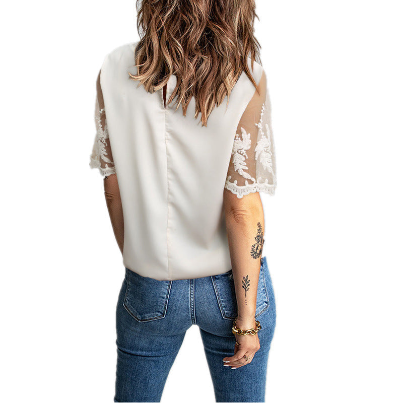 Damen Elegantes T-Shirt mit Spitze an den Ärmeln R&B