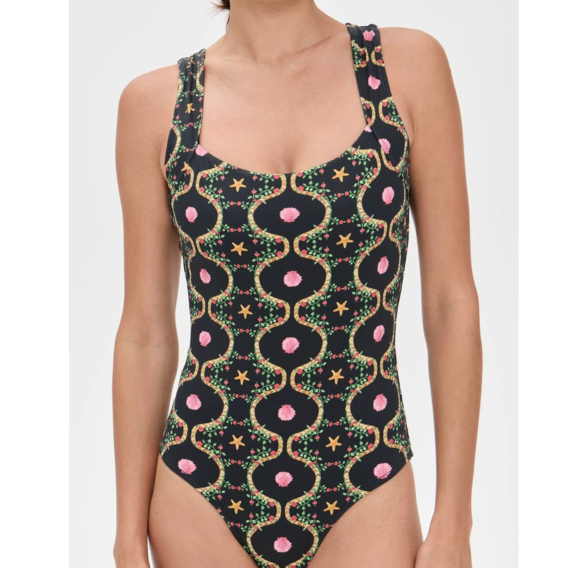 Damen Einteiler Badeanzug mit floralem Design und breiten Trägern R&B