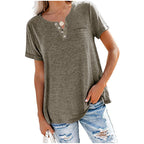 Damen hochwertiges T-Shirt mit Knopfdetail und lockerem Schnitt R&B