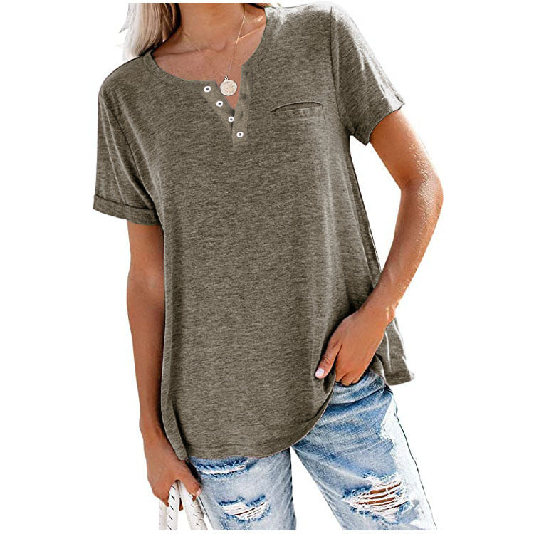 Damen hochwertiges T-Shirt mit Knopfdetail und lockerem Schnitt R&B