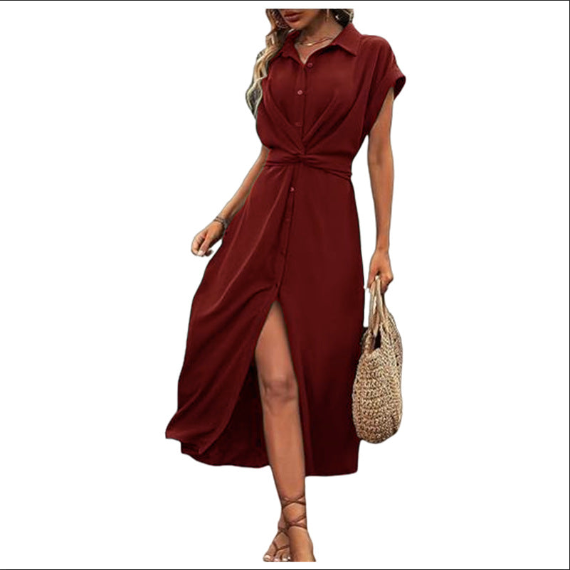 Damen Knielanges Hemdblusenkleid