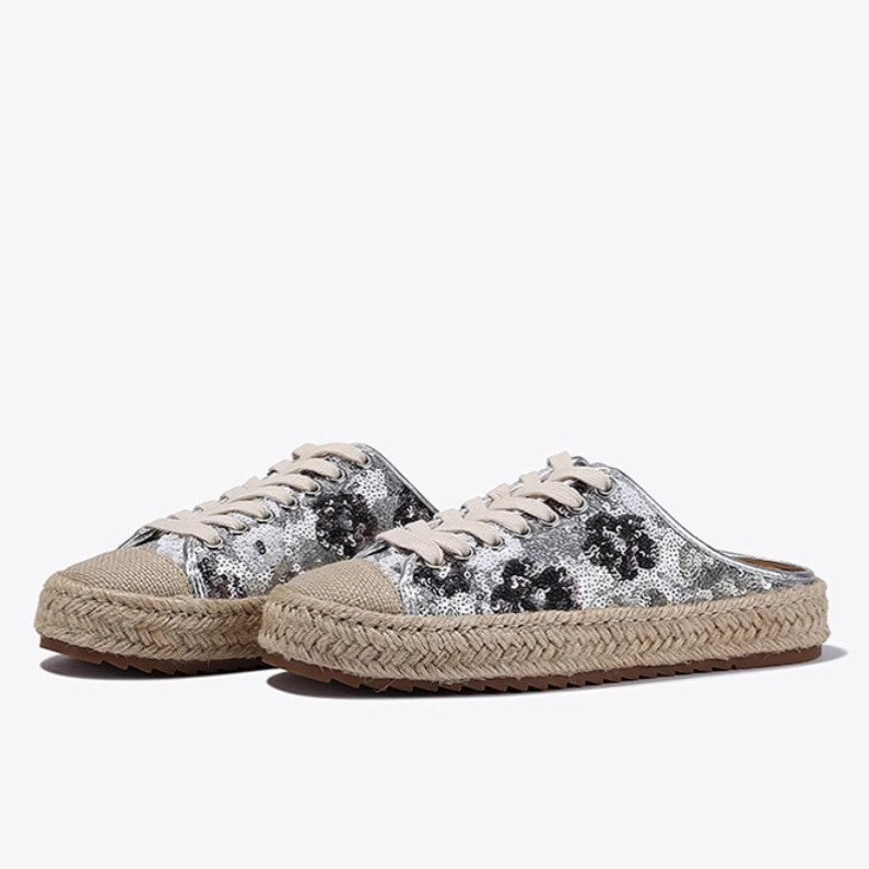 Damen Espadrilles mit glänzenden Pailletten und geflochtenem Jutesohle R&B