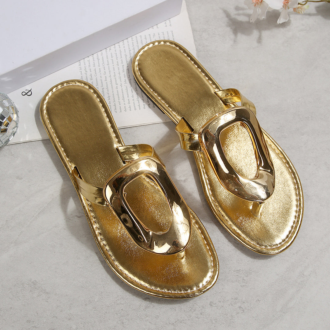 Damen modische Flip-Flops mit glanzvollem Metallelement R&B
