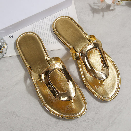 Damen modische Flip-Flops mit glanzvollem Metallelement R&B
