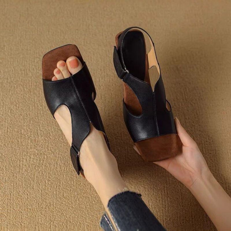 Damen elegante Open Toe Sandalen mit Blockabsatz R&B