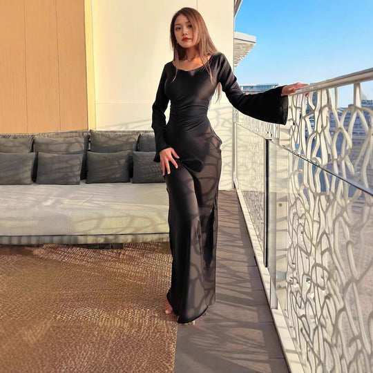Damen Elegantes Maxikleid mit großzügigen Volantärmeln und tailliertem Schnitt R&B