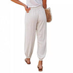 Damen lässige Leinen-Hose mit elastischem Bund und Gummizug R&B