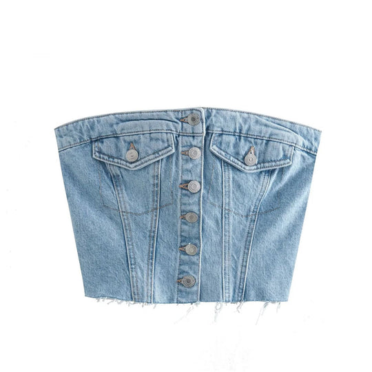 Damen Denim Bustier-Top mit Knopfleiste und figurbetontem Schnitt R&B