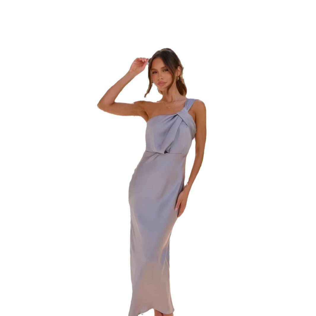 Damen Elegantes Maxikleid mit asymmetrischem Oberteil und schwingendem Saum R&B
