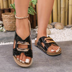 Damen elegante Slide-Sandalen mit modischem Design und glänzenden Akzenten R&B