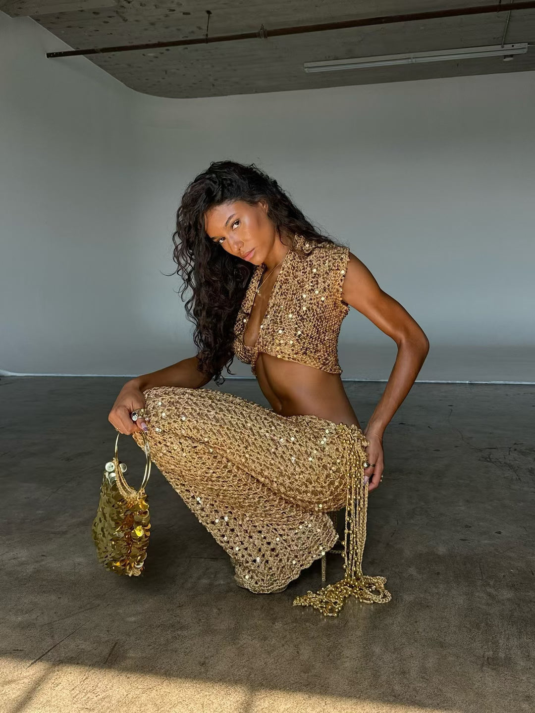 Damen Glitzerndes Festival-Outfit mit kurzem Rock und Bandeau-Oberteil R&B