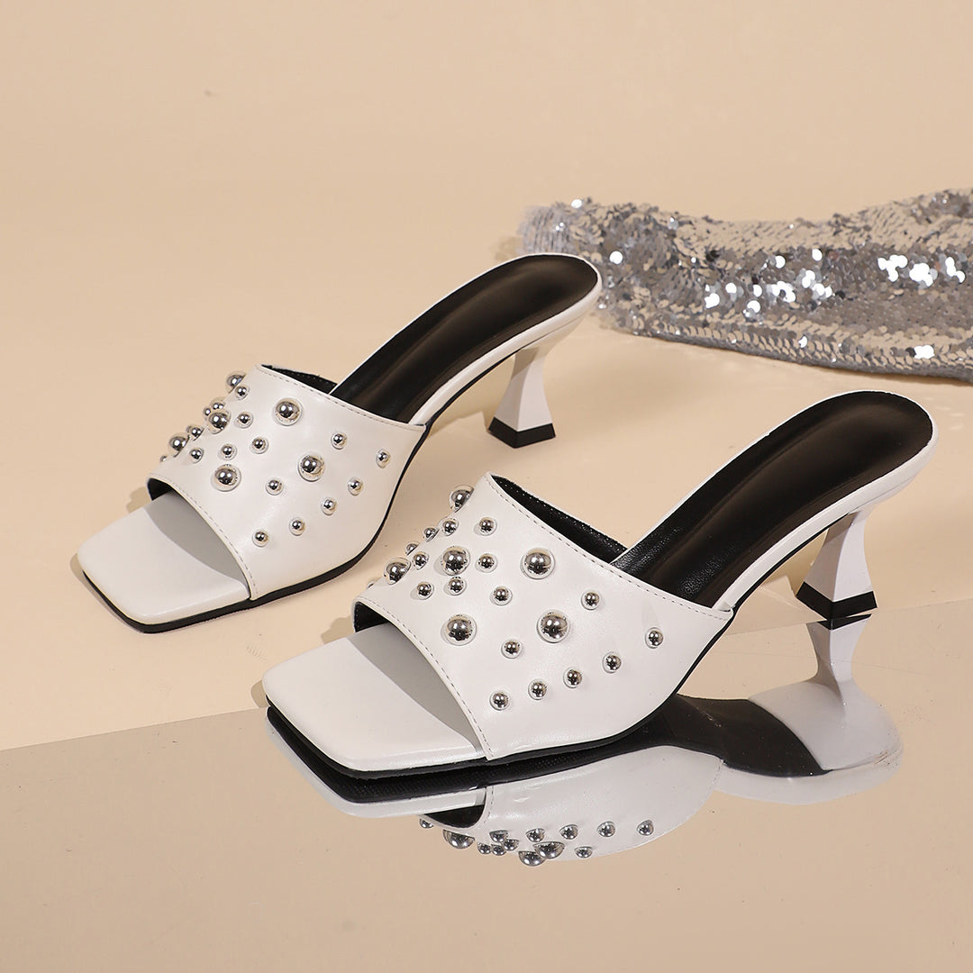 Damen Glamouröse Slip-On Sandalen mit dekorativen Metallnieten R&B