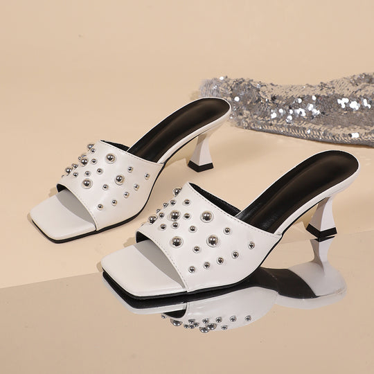 Damen Glamouröse Slip-On Sandalen mit dekorativen Metallnieten R&B
