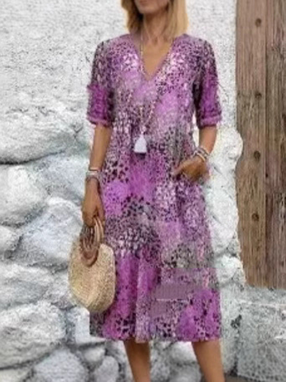Damen Maxikleid mit V-Ausschnitt und praktischen Seitentaschen R&B