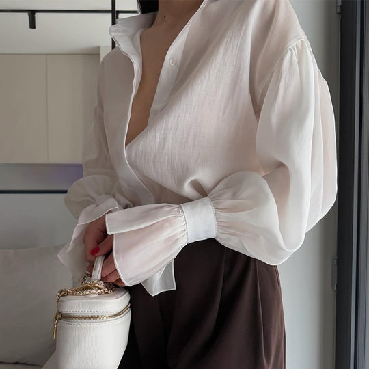 Damen elegante Bluse mit voluminösen Ärmeln R&B