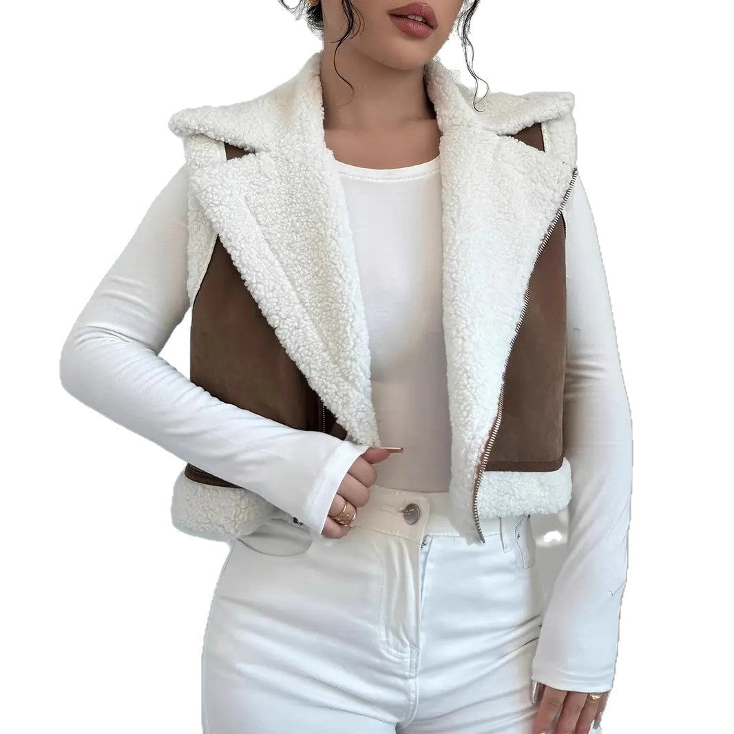 Damen Kuschelige Steppweste mit Reißverschluss und Fleece-Kragen R&B