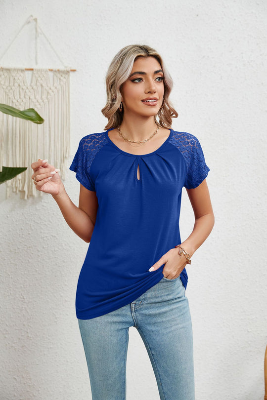 Damen Kurzarm-Bluse mit Spitzenärmeln R&B