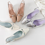 Damen Slingback-Pumps mit elegantem Schleifendetail und modischem Quadratzehen