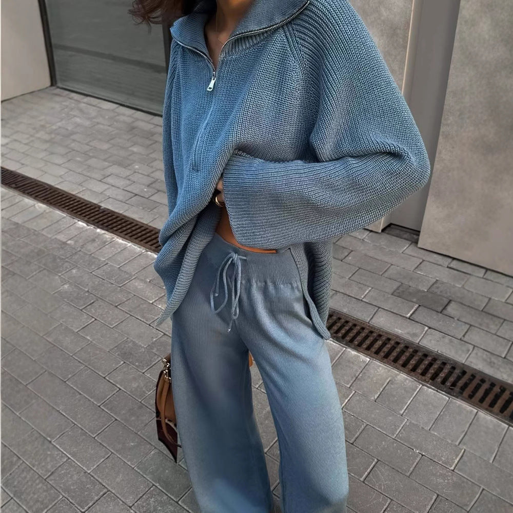Damen lässiger Pullover mit halbem Reißverschluss und weitem Schnitt R&B