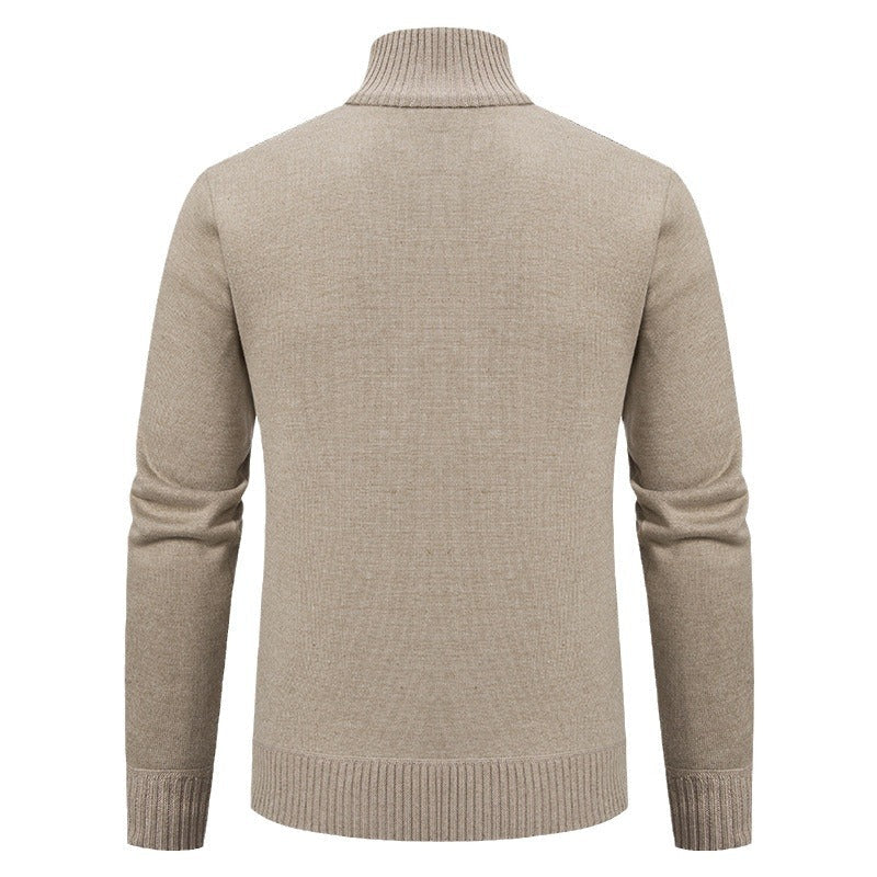 Herren Strickjacke mit modernem Zopfmuster und hohem Stehkragen R&B