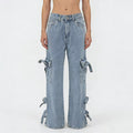 Damen Weite Cargo-Jeans mit BindR&Bändern