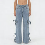 Damen Weite Cargo-Jeans mit BindR&Bändern