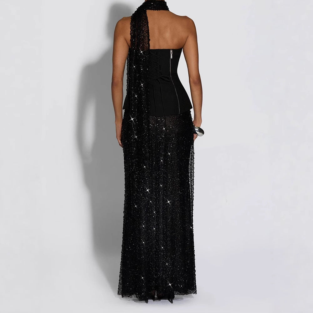Damen Elegantes Abendkleid mit schimmerndem Oberteil und figurbetontem Rock R&B