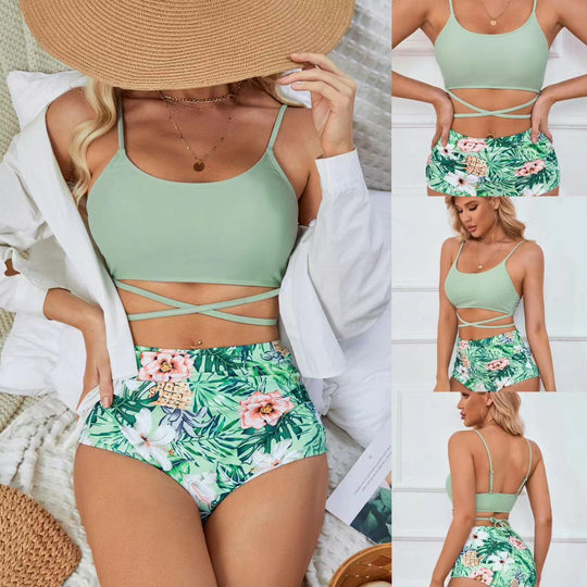 Damen Hochtailliertes Bikini-Set mit kreativem Rückenschnitt R&B