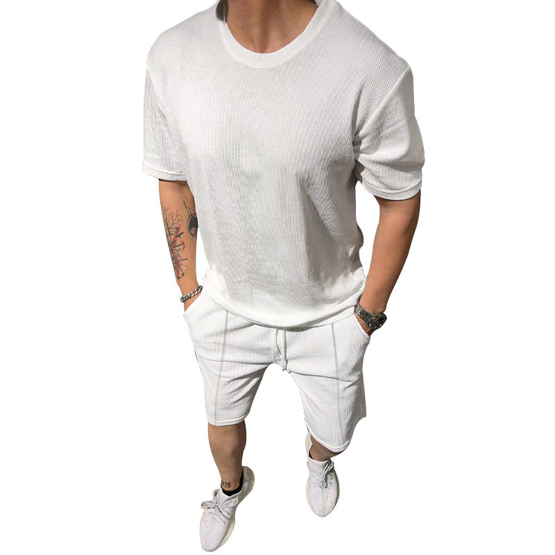 Herren lässiges Freizeitsport-Outfit mit strukturiertem Oberteil und Shorts R&B