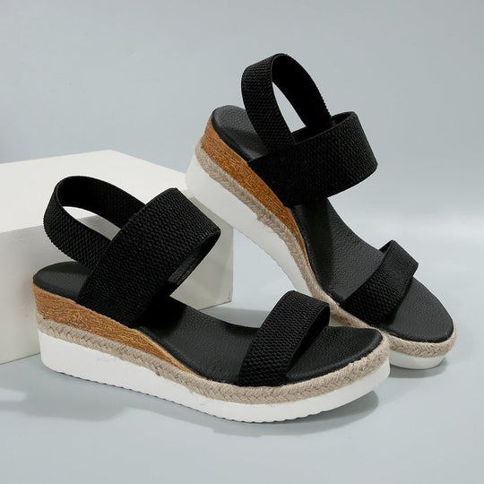 Damen Plateau-Sandalen mit dualem Riemen und entspannter Jute-Optik R&B