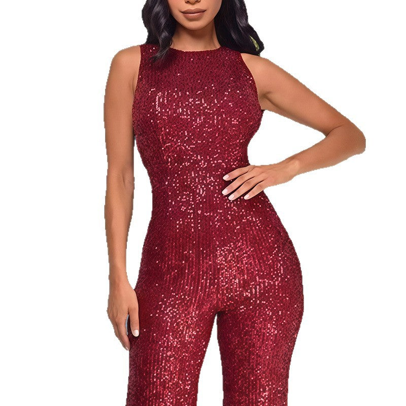 Damen Glamouröses Jumpsuit mit Paillettenbesatz und figurbetonter Silhouette R&B