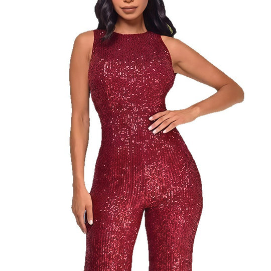 Damen Glamouröses Jumpsuit mit Paillettenbesatz und figurbetonter Silhouette R&B